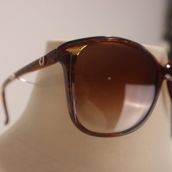 Vintage 1970\'s Charles Jourdan France Tortoise Gold Trim Oversize Sunglasses EUC